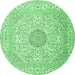 Round Machine Washable Medallion Emerald Green Traditional Area Rugs, wshtr2661emgrn