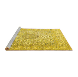 Sideview of Machine Washable Medallion Yellow Traditional Rug, wshtr2661yw