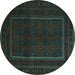 Round Southwestern Turquoise Country Rug, tr2662turq