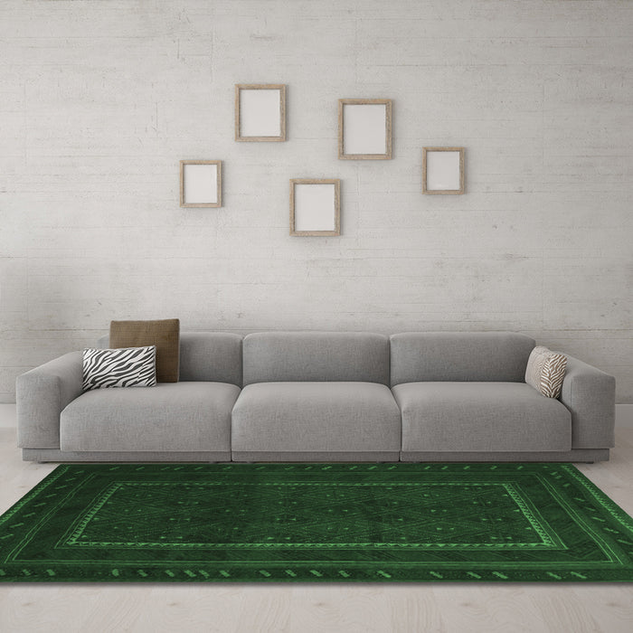 Machine Washable Southwestern Emerald Green Country Area Rugs in a Living Room,, wshtr2662emgrn