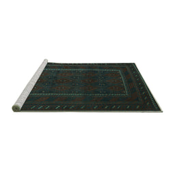 Sideview of Machine Washable Southwestern Turquoise Country Area Rugs, wshtr2662turq