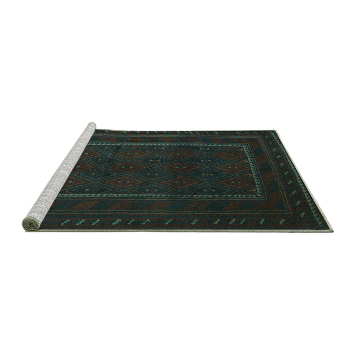 Sideview of Machine Washable Southwestern Turquoise Country Area Rugs, wshtr2662turq