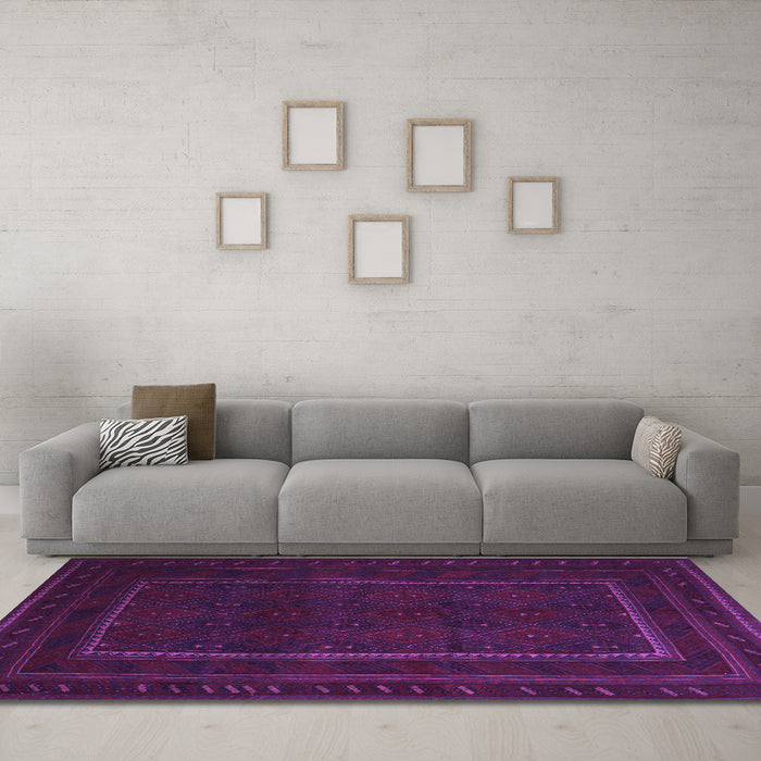 Machine Washable Southwestern Purple Country Area Rugs in a Living Room, wshtr2662pur