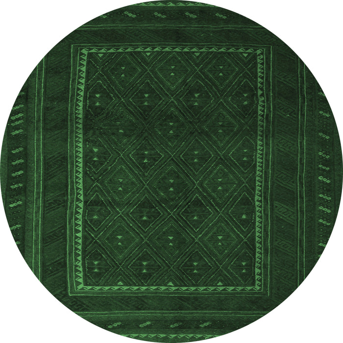Round Southwestern Emerald Green Country Rug, tr2662emgrn