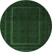 Round Southwestern Emerald Green Country Rug, tr2662emgrn