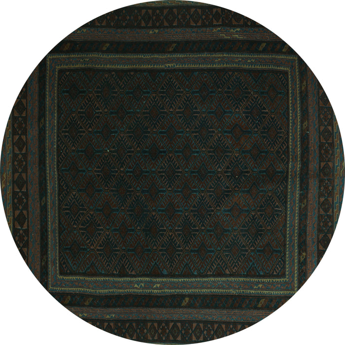 Round Southwestern Turquoise Country Rug, tr2663turq