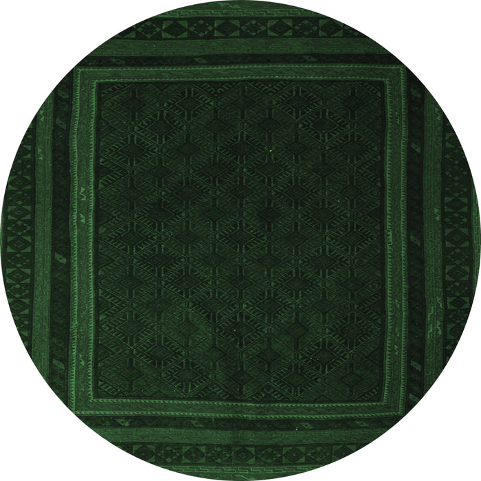 Round Southwestern Emerald Green Country Rug, tr2663emgrn