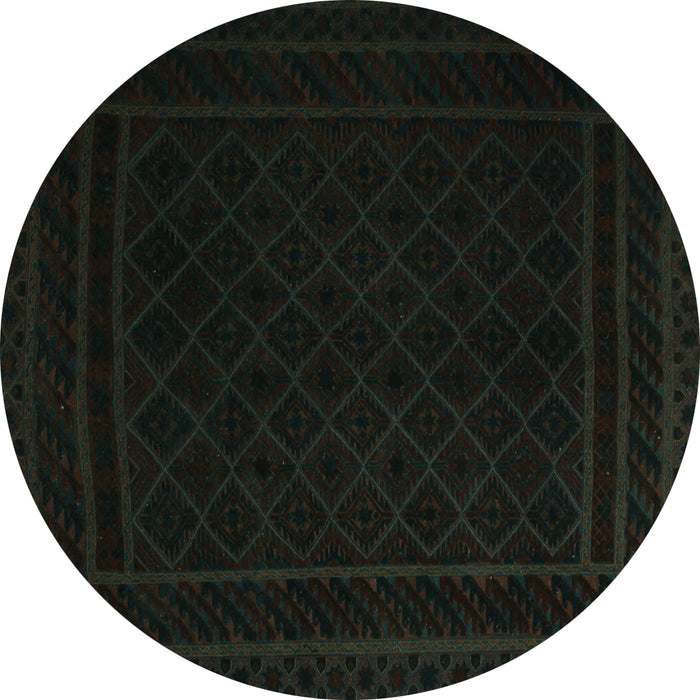 Round Machine Washable Southwestern Turquoise Country Area Rugs, wshtr2664turq