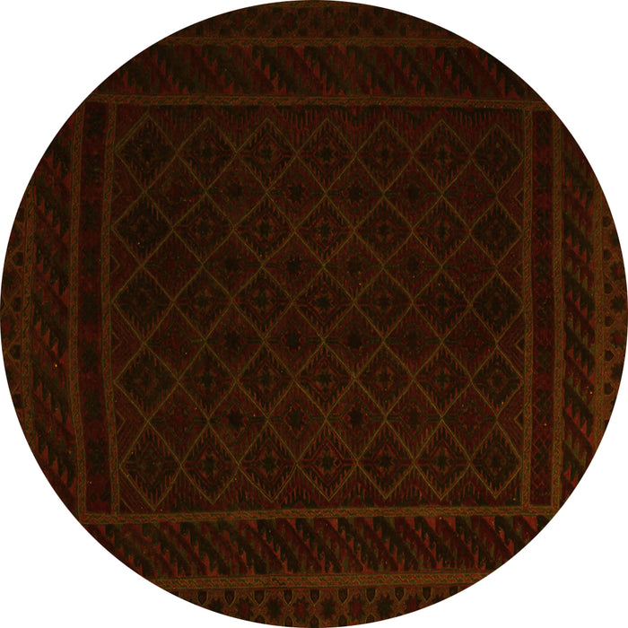 Round Machine Washable Southwestern Yellow Country Rug, wshtr2664yw