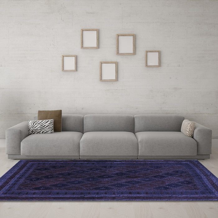 Machine Washable Southwestern Blue Country Rug in a Living Room, wshtr2665blu