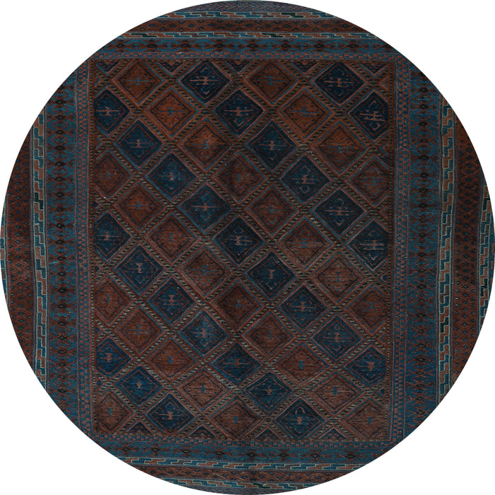 Round Machine Washable Southwestern Light Blue Country Rug, wshtr2665lblu
