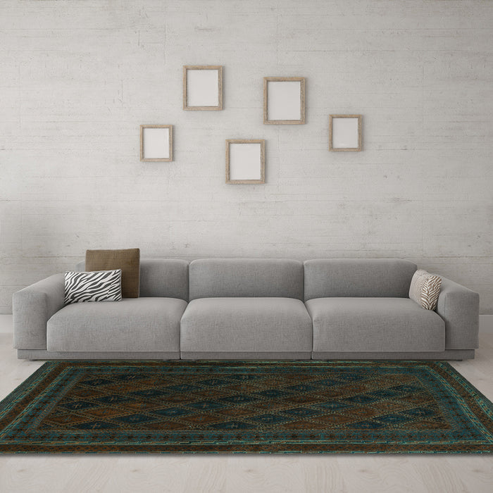 Machine Washable Southwestern Turquoise Country Area Rugs in a Living Room,, wshtr2665turq