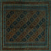 Square Southwestern Turquoise Country Rug, tr2665turq