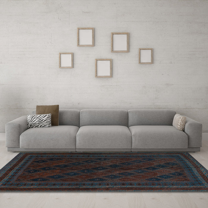 Machine Washable Southwestern Light Blue Country Rug in a Living Room, wshtr2665lblu