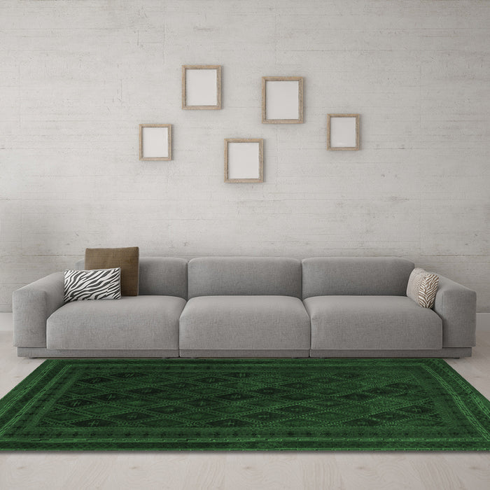 Machine Washable Southwestern Emerald Green Country Area Rugs in a Living Room,, wshtr2665emgrn