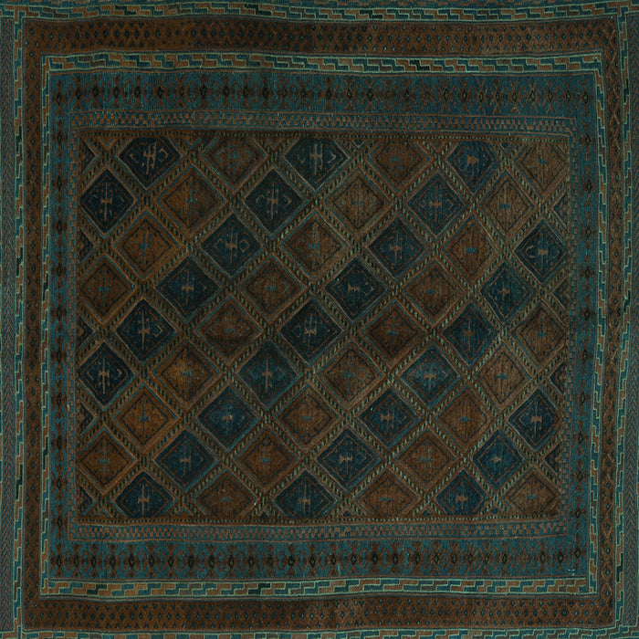 Square Machine Washable Southwestern Turquoise Country Area Rugs, wshtr2665turq