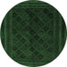 Round Machine Washable Southwestern Emerald Green Country Area Rugs, wshtr2665emgrn