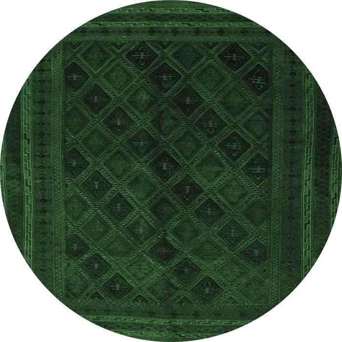 Round Southwestern Emerald Green Country Rug, tr2665emgrn