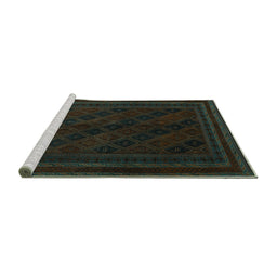 Sideview of Machine Washable Southwestern Turquoise Country Area Rugs, wshtr2665turq