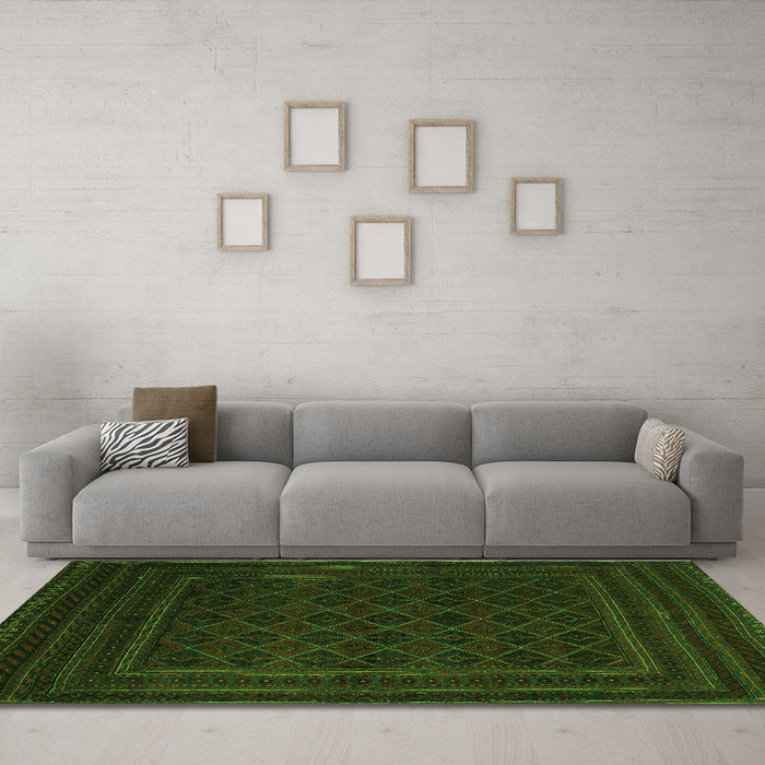 Machine Washable Southwestern Green Country Area Rugs in a Living Room,, wshtr2666grn