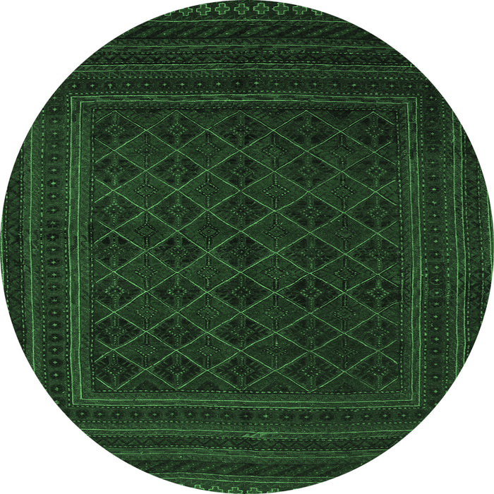 Round Machine Washable Southwestern Emerald Green Country Area Rugs, wshtr2666emgrn