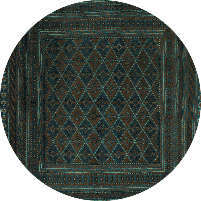 Round Machine Washable Southwestern Turquoise Country Area Rugs, wshtr2666turq