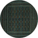 Round Machine Washable Southwestern Turquoise Country Area Rugs, wshtr2666turq