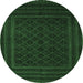 Round Southwestern Emerald Green Country Rug, tr2666emgrn