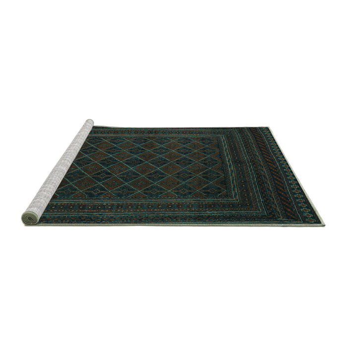 Sideview of Machine Washable Southwestern Turquoise Country Area Rugs, wshtr2666turq