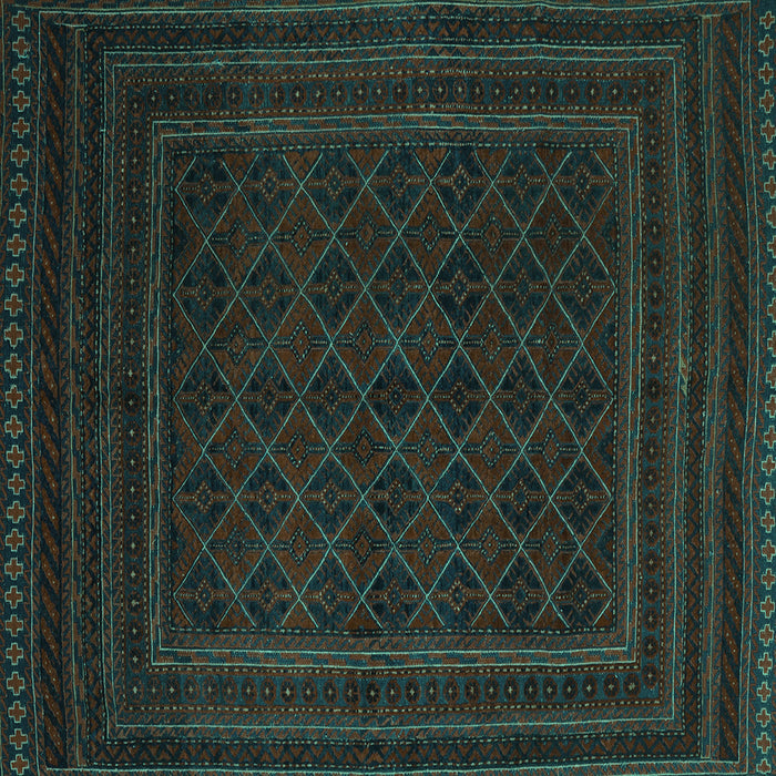 Square Machine Washable Southwestern Turquoise Country Area Rugs, wshtr2666turq