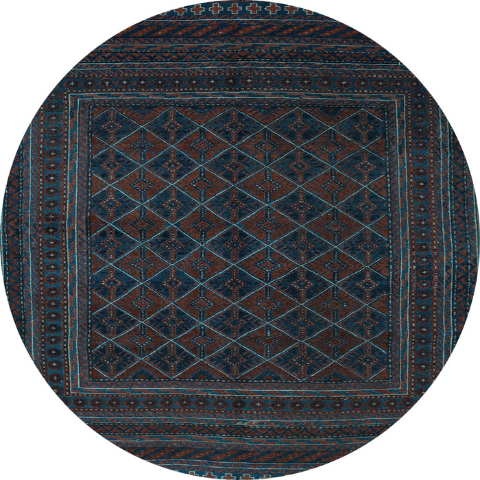Round Machine Washable Southwestern Light Blue Country Rug, wshtr2666lblu