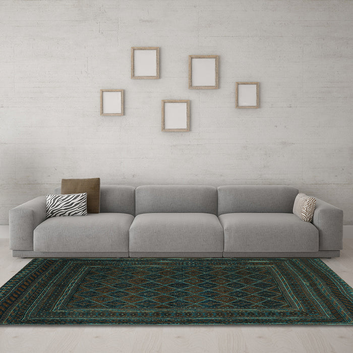 Machine Washable Southwestern Turquoise Country Area Rugs in a Living Room,, wshtr2666turq
