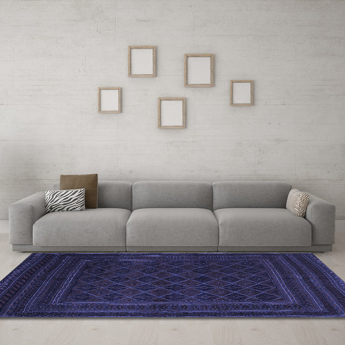 Machine Washable Southwestern Blue Country Rug in a Living Room, wshtr2666blu