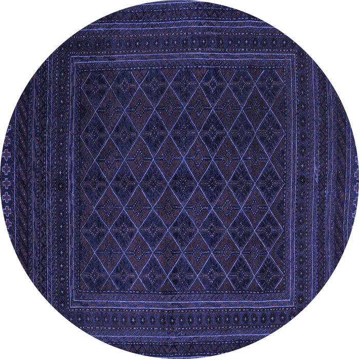 Round Machine Washable Southwestern Blue Country Rug, wshtr2666blu