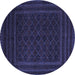 Round Machine Washable Southwestern Blue Country Rug, wshtr2666blu