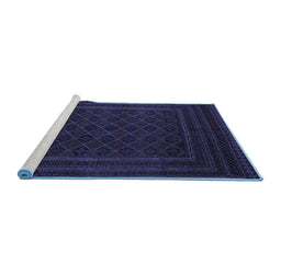 Sideview of Machine Washable Southwestern Blue Country Rug, wshtr2666blu