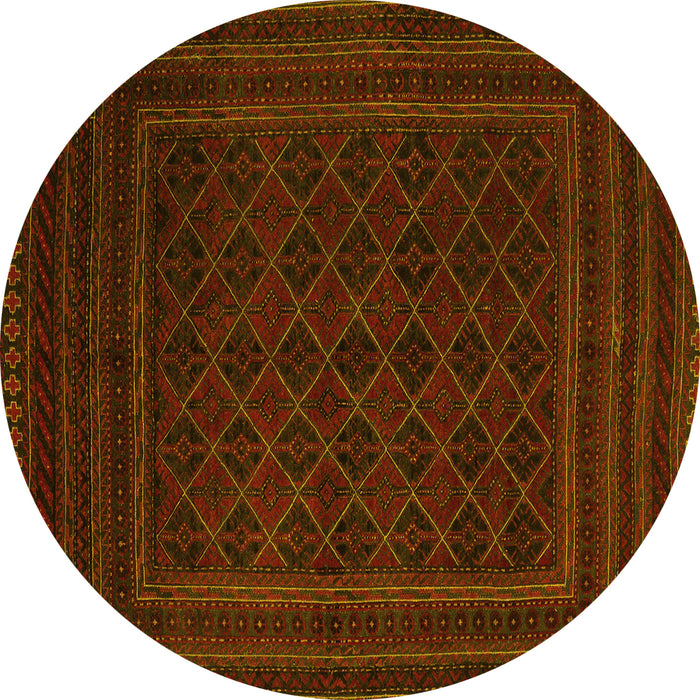 Round Machine Washable Southwestern Yellow Country Rug, wshtr2666yw