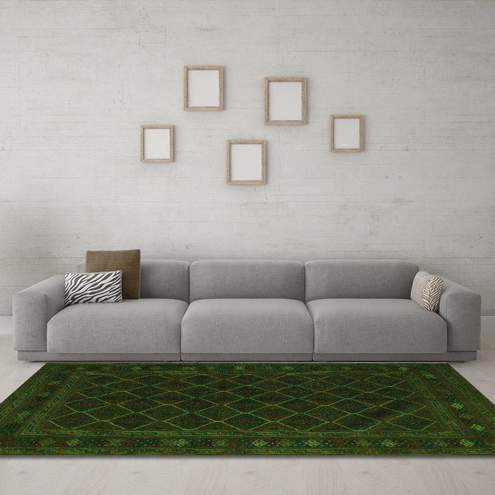Machine Washable Southwestern Green Country Area Rugs in a Living Room,, wshtr2667grn