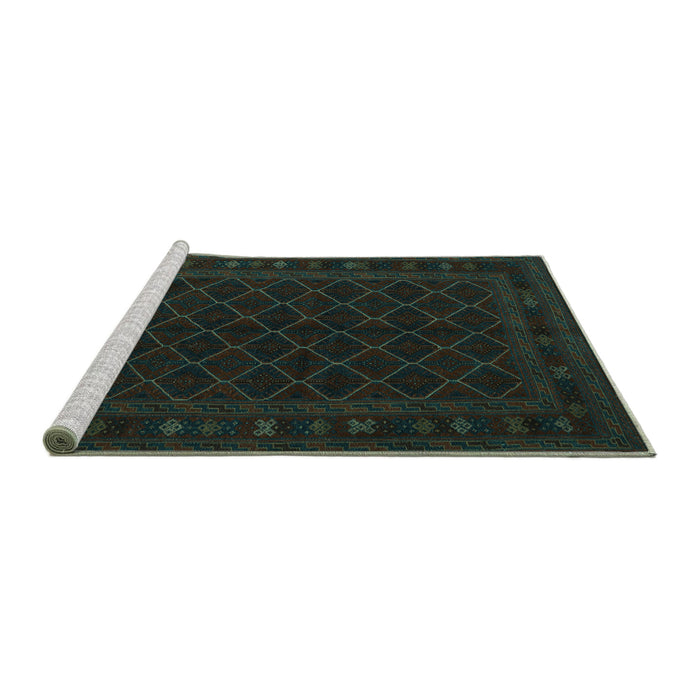 Sideview of Machine Washable Southwestern Turquoise Country Area Rugs, wshtr2667turq