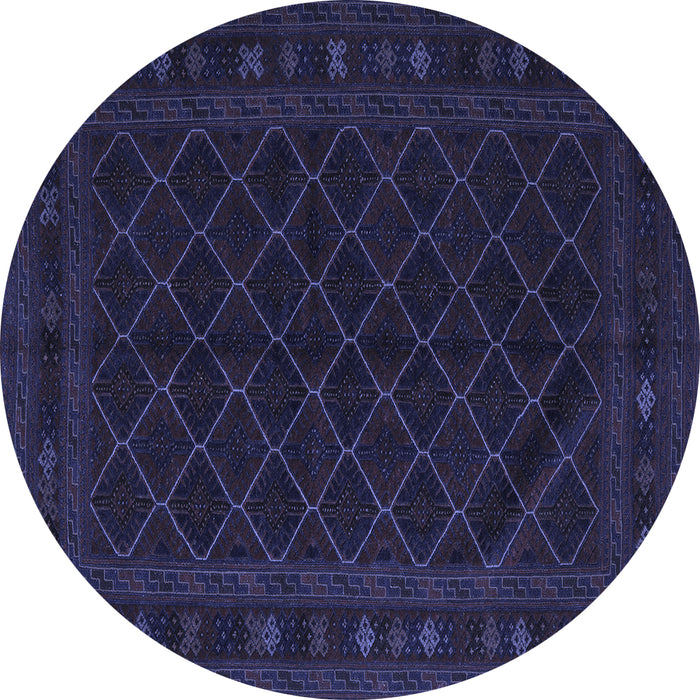 Round Machine Washable Southwestern Blue Country Rug, wshtr2667blu