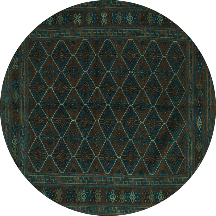 Round Machine Washable Southwestern Turquoise Country Area Rugs, wshtr2667turq