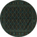 Round Machine Washable Southwestern Turquoise Country Area Rugs, wshtr2667turq