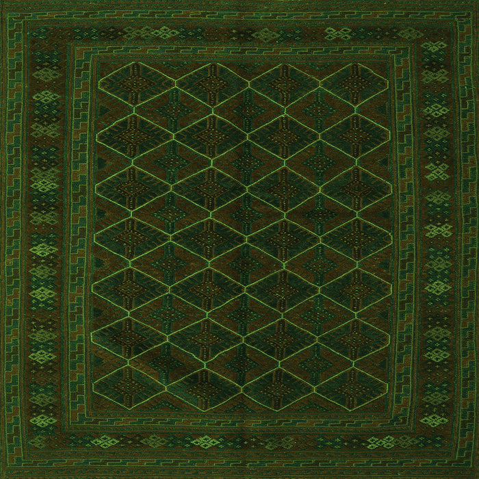 Round Machine Washable Southwestern Green Country Area Rugs, wshtr2667grn