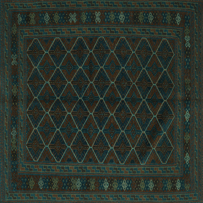 Square Machine Washable Southwestern Turquoise Country Area Rugs, wshtr2667turq