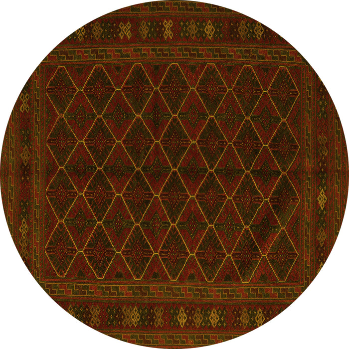 Round Southwestern Yellow Country Rug, tr2667yw