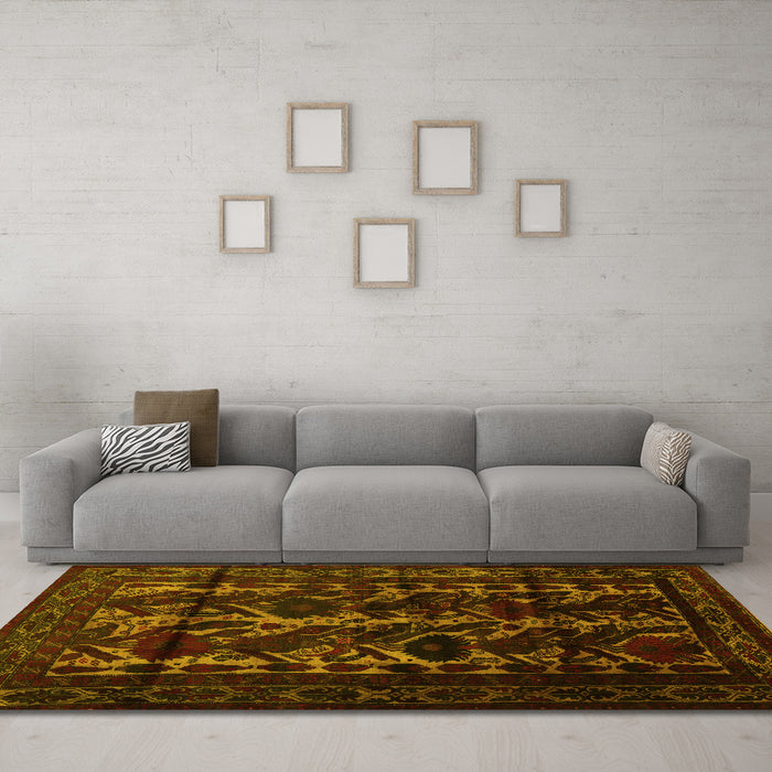 Machine Washable Persian Yellow Traditional Rug in a Living Room, wshtr2668yw