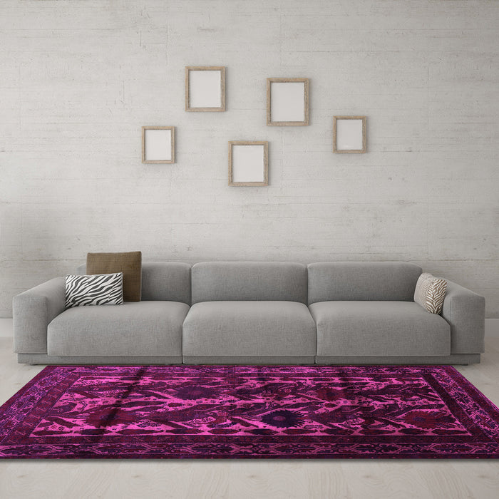 Machine Washable Persian Pink Traditional Rug in a Living Room, wshtr2668pnk