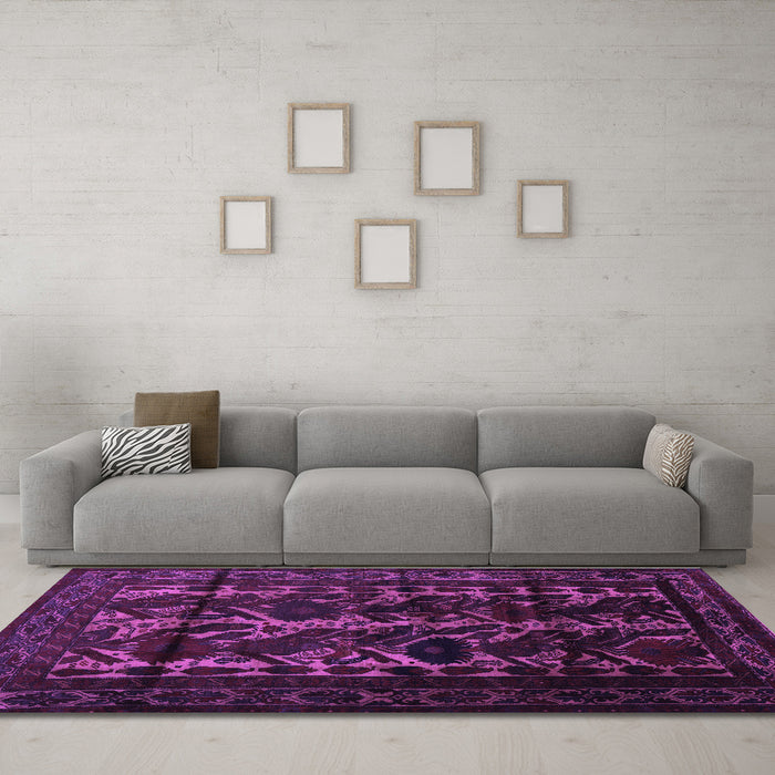 Machine Washable Persian Purple Traditional Area Rugs in a Living Room, wshtr2668pur