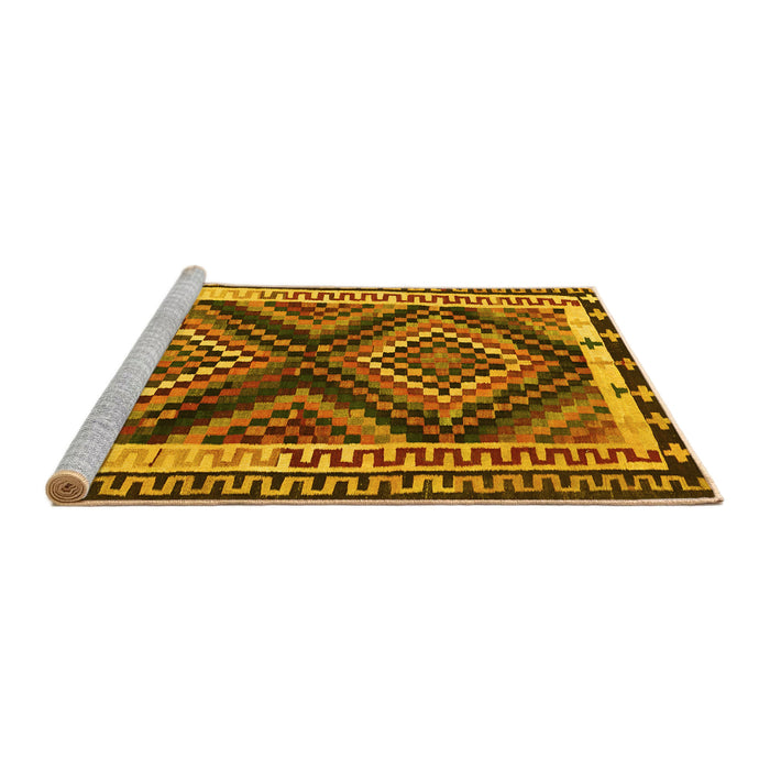 Sideview of Machine Washable Southwestern Yellow Country Rug, wshtr2669yw