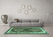 Machine Washable Southwestern Turquoise Country Area Rugs in a Living Room,, wshtr2669turq